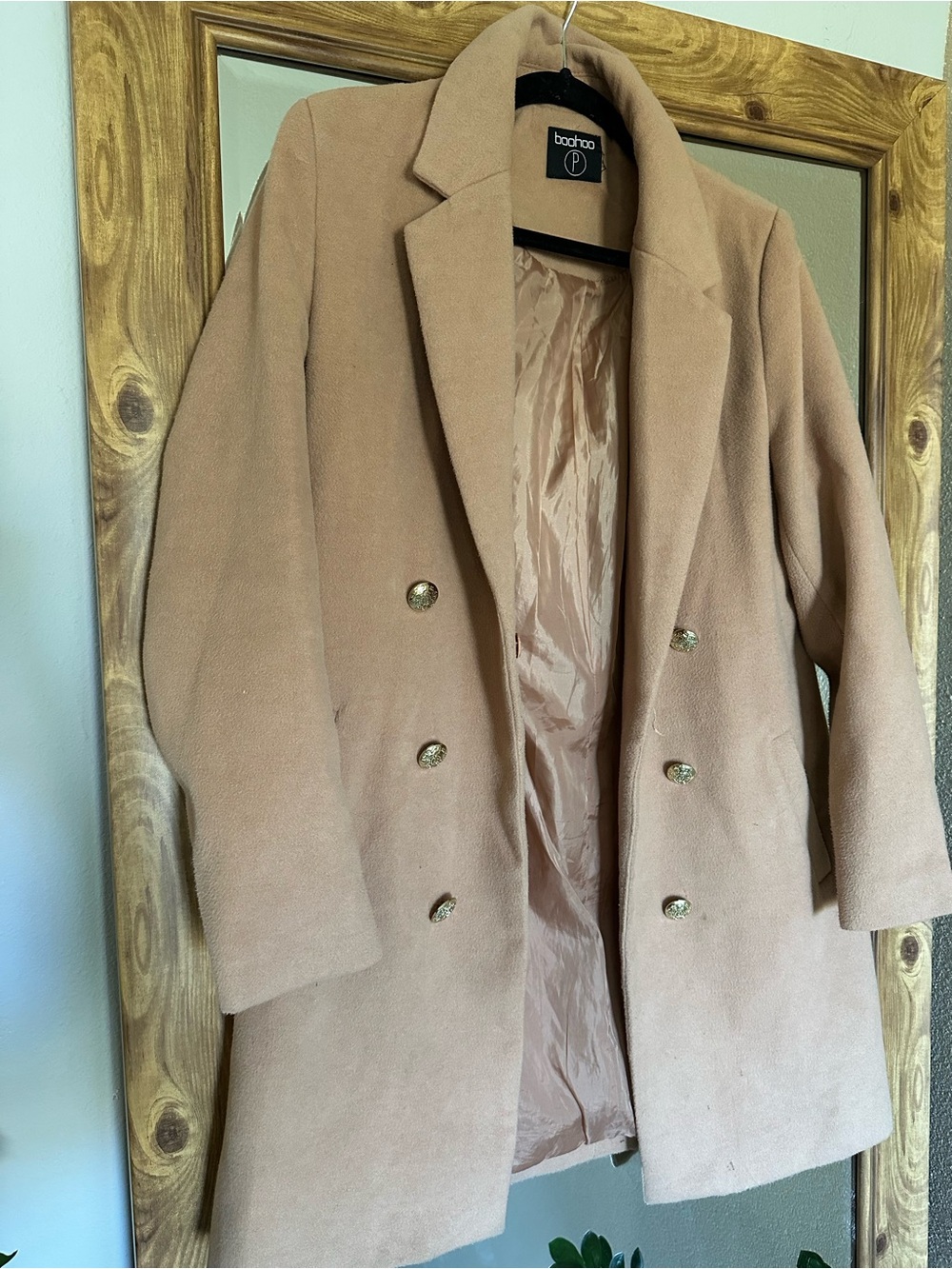 Boohoo Camel/Tan Double-Breasted Pea Coat